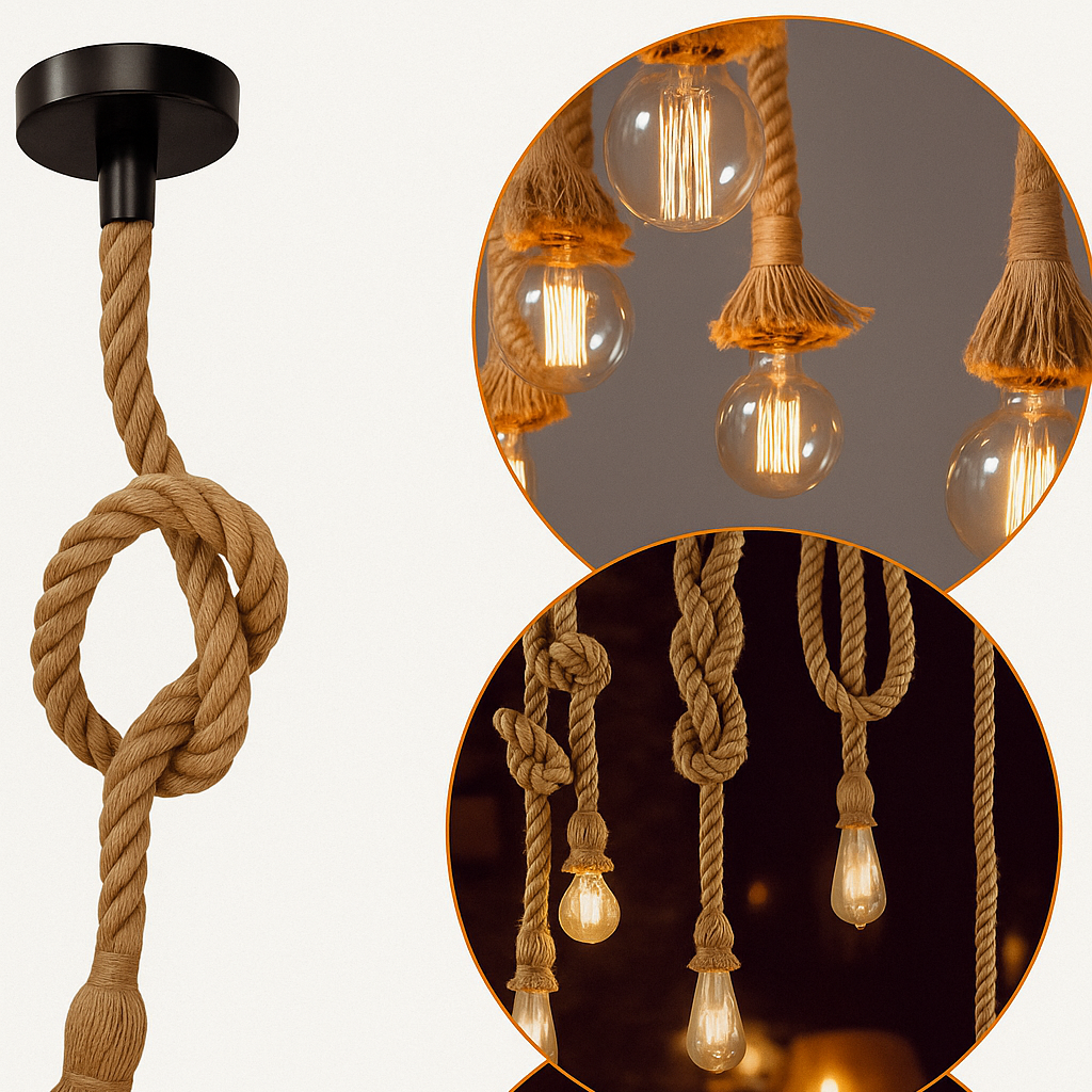 Lámpara Vintage de Cuerda de Cáñamo – Elegancia Rústica para tu Hogar