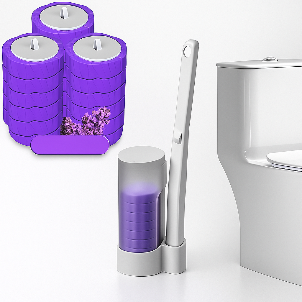 Kit Sistema de limpieza desechable WC- Soporte Inodoro + Cepillo + 24 unidades de detergente prehumidecido.