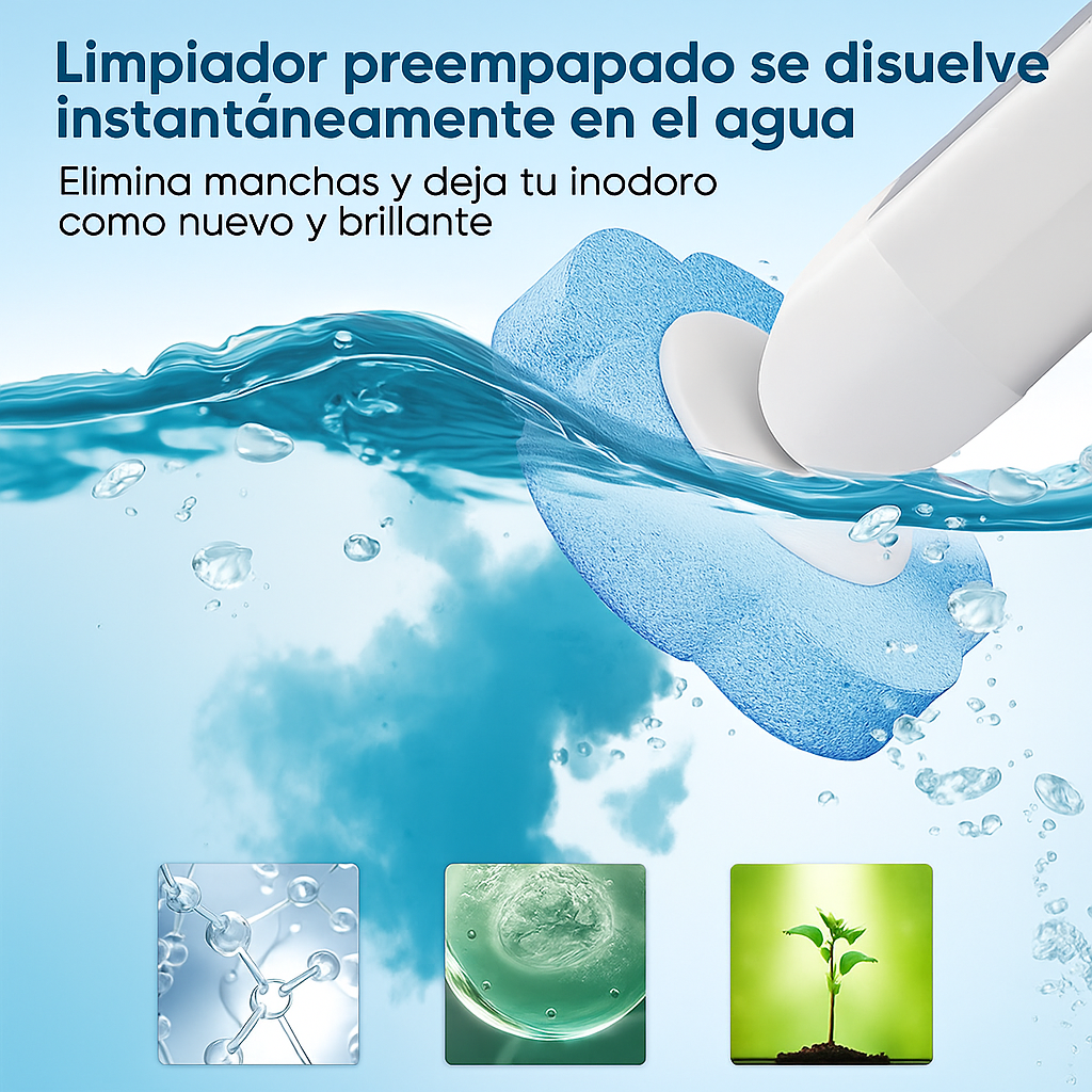 Kit Sistema de limpieza desechable WC- Soporte Inodoro + Cepillo + 24 unidades de detergente prehumidecido.