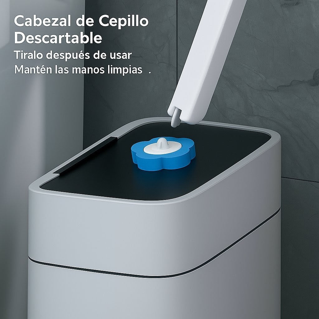 Kit Sistema de limpieza desechable WC- Soporte Inodoro + Cepillo + 24 unidades de detergente prehumidecido.
